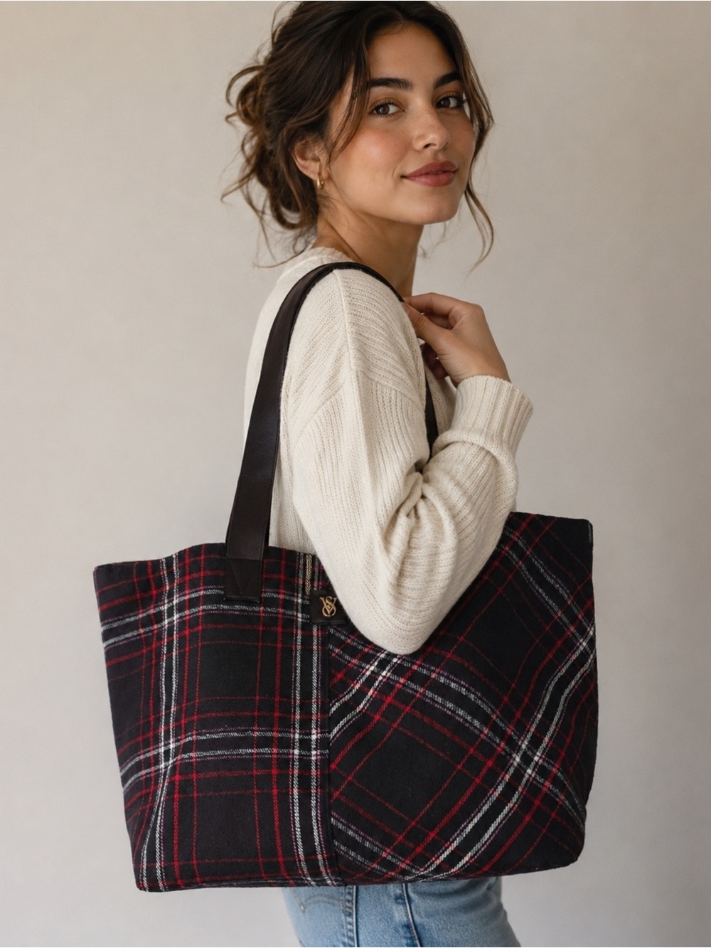 Victoria’s Secret Red Black Plaid Tote Bag Weekender NWOT